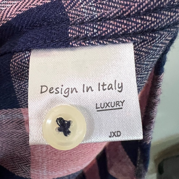 Flannel Pink and Blue Plaid Button-Up Shirt Oversized - Picture 6 of 7